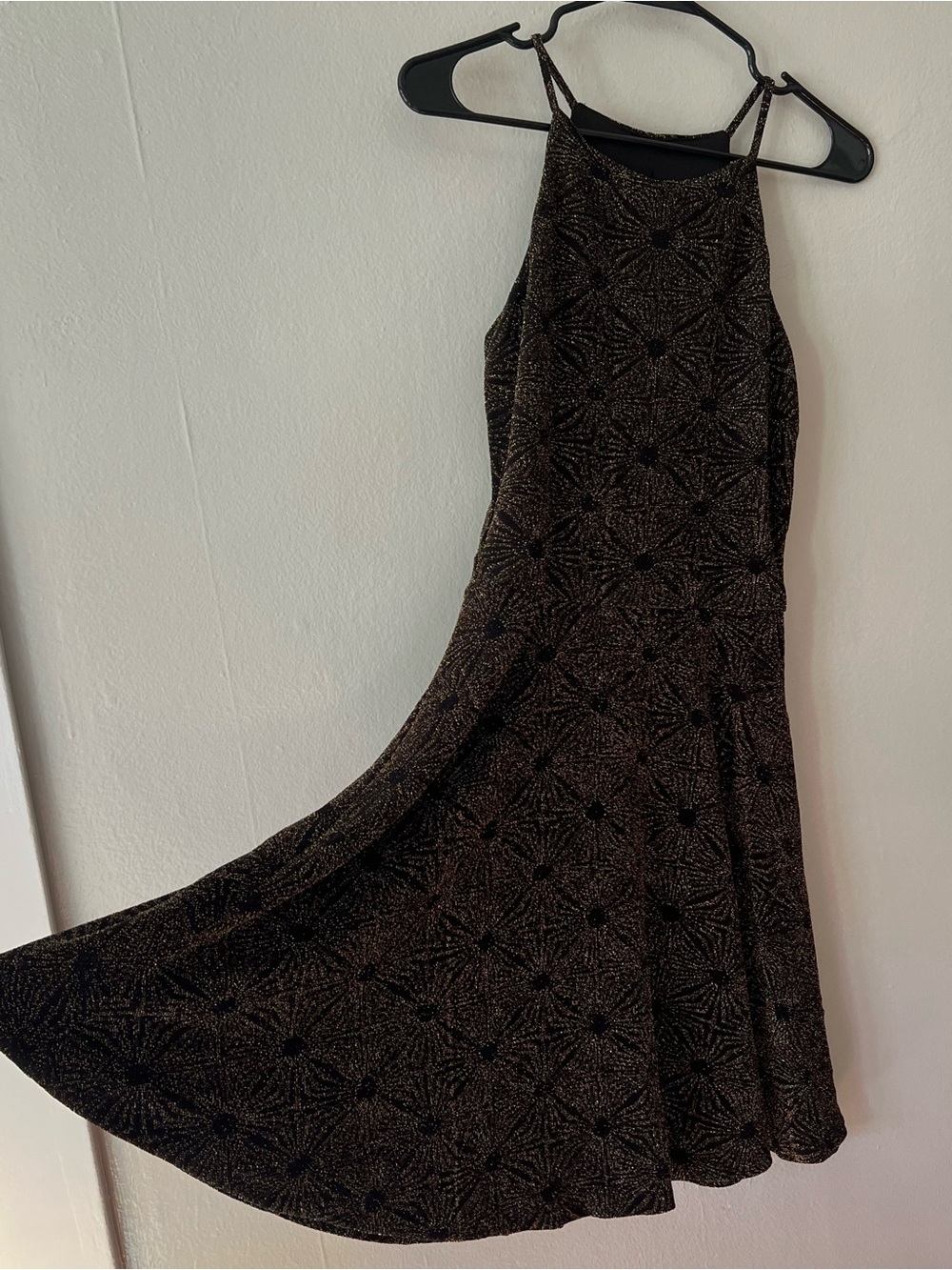 Bar III Black and Gold Metallic Halter Maxi Dress
